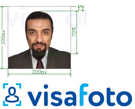Halimbawa ng larawan para sa Saudi Hajj visa 200x200 pixels na may eksaktong sukat na detalye