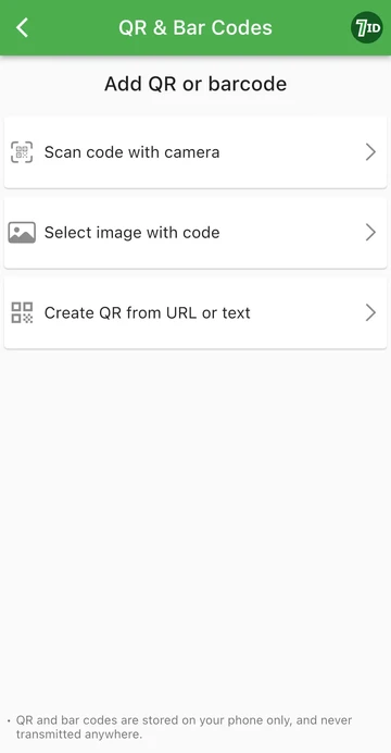 แอป 7ID: เพิ่ม QR หรือบาร์โค้ด