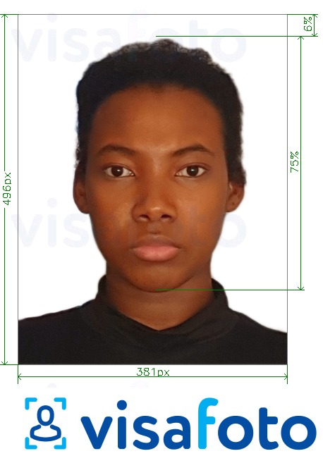 Halimbawa ng larawan para sa Angola visa online 381x496 pixels na may eksaktong sukat na detalye