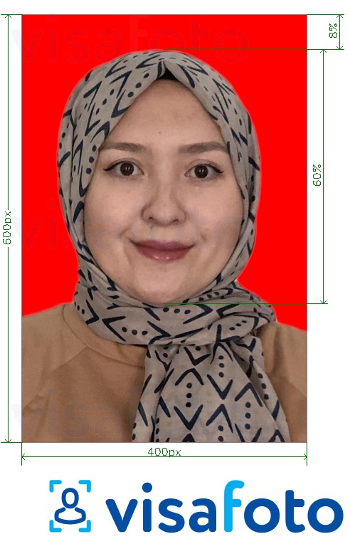 Halimbawa ng larawan para sa Pagpaparehistro ng e-visa ng Indonesia na may eksaktong sukat na detalye