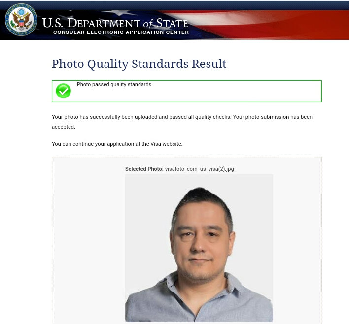 US visa-upload ng larawan na tagumpay screen