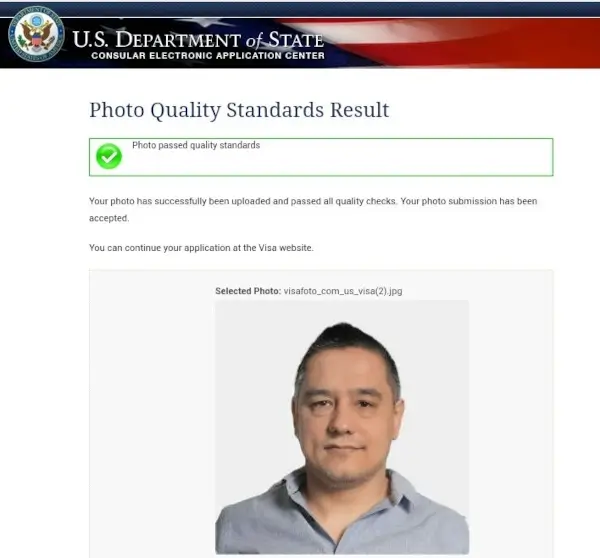 US visa-upload ng larawan na tagumpay screen